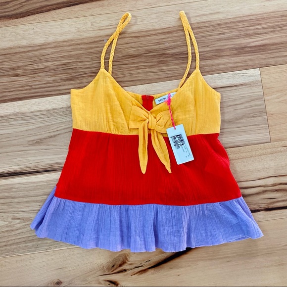 See By Chloe Ruffled Bow Braided Strap Colorblock Tank NWT - Picture 4 of 12